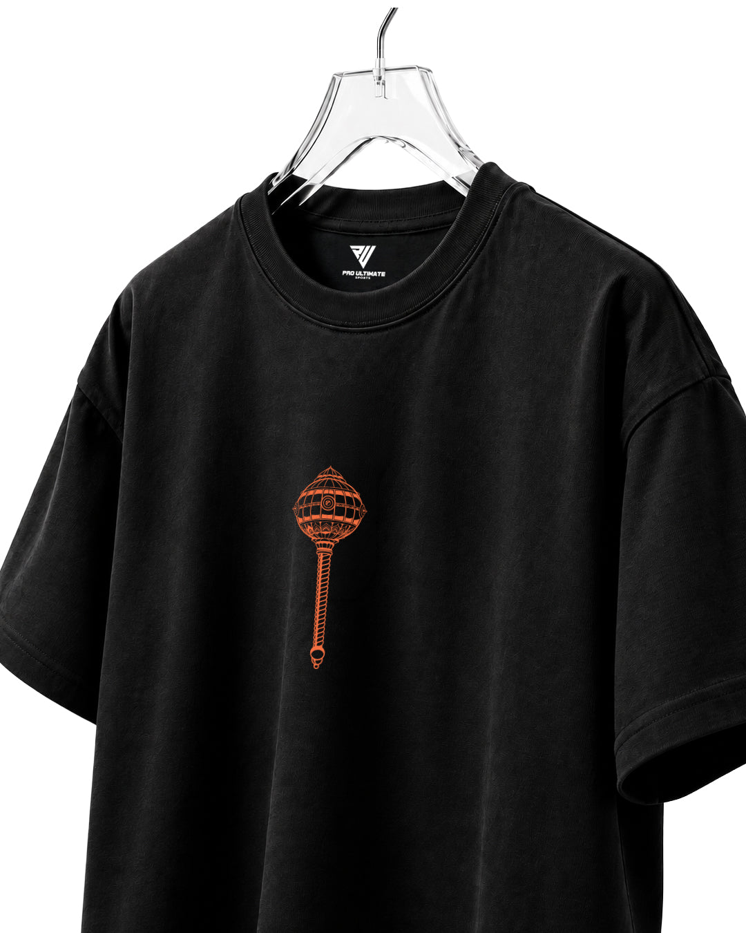 Shakti Mace Oversized T-Shirt for Men | Minimal Hanuman Tee – 240 GSM Black Cotton