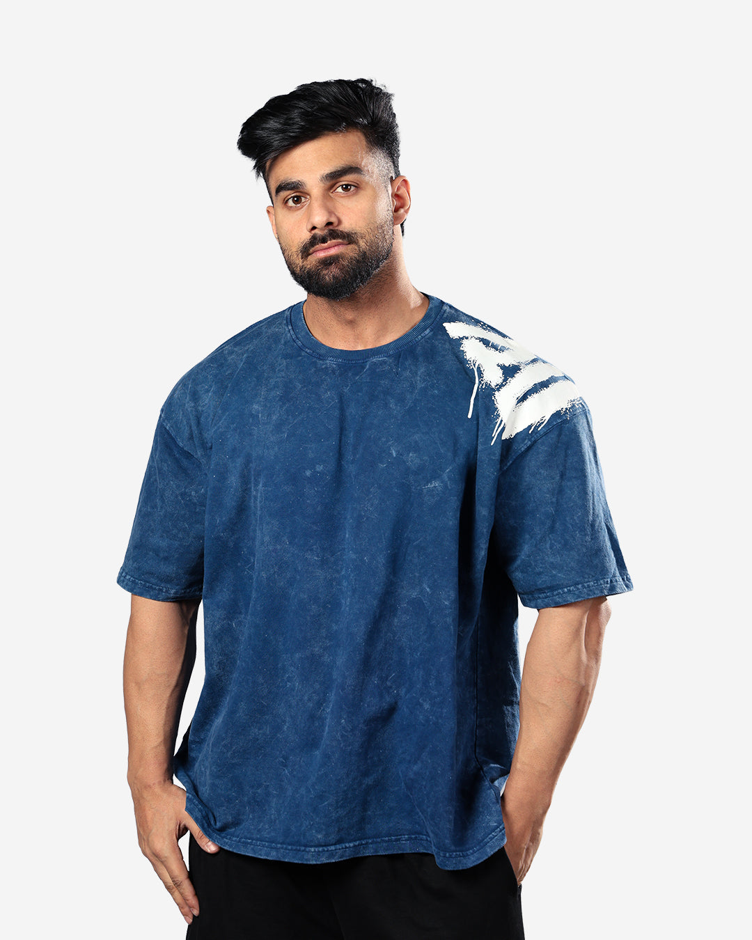 Hellbound PU Acid Wash Blue Tshirt - 240 GSM