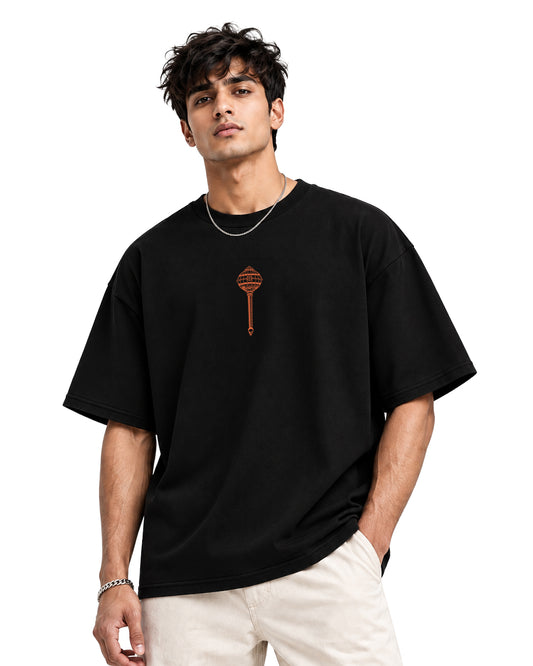 Shakti Mace Oversized T-Shirt for Men | Minimal Hanuman Tee – 240 GSM Black Cotton