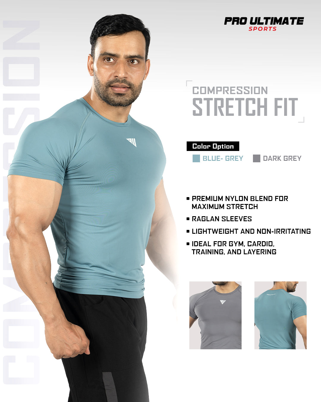 Proultimate Blue-Grey Performance Short Sleeve Compression