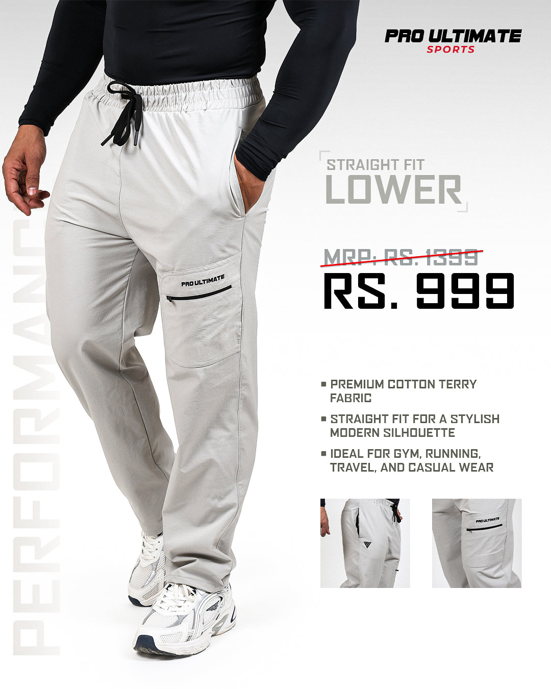 Men’s Light Grey Straight Fit Lower