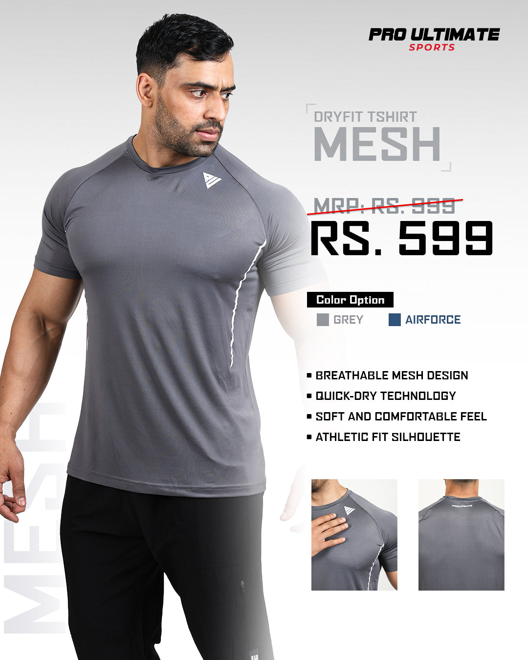 Men’s Mesh Grey Performance Gym T-Shirt