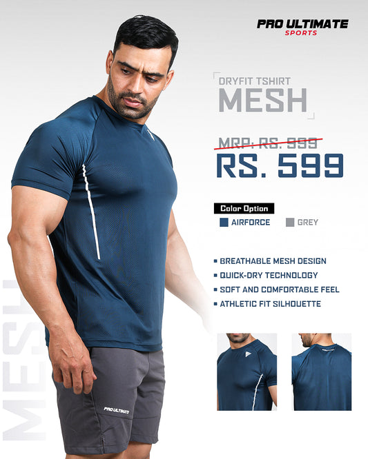 Men’s Mesh Airforce Blue Performance Gym T-Shirt